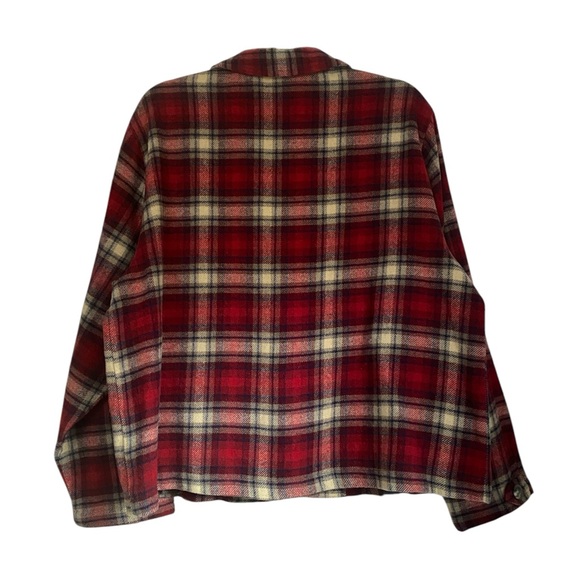 Vintage red tartan plaid wool blend button up chore coat jacket, women’s XL - Picture 4 of 11